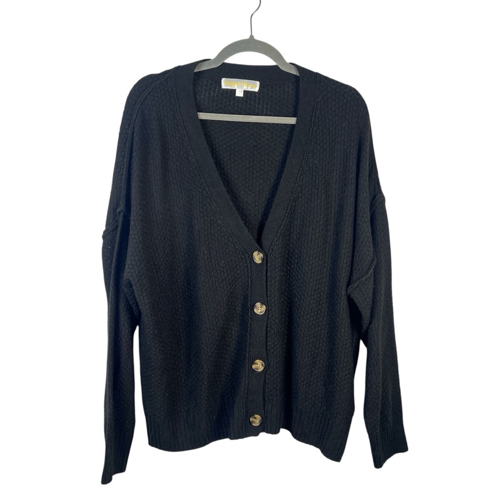Sugar Moon Black Thin Layering Button Up Cardigan Juniors Size Large